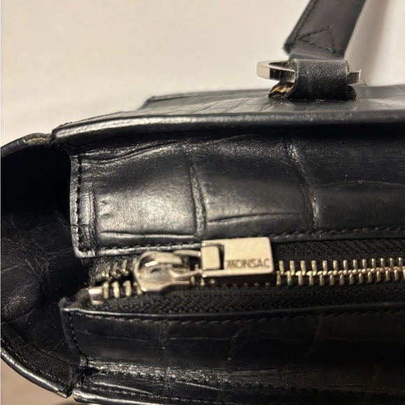 Monsac Leather Black Crocodile-Embossed Women's Tote - Picture 16 of 16